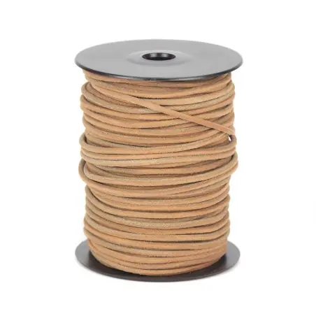Imprescindible (Must-Have) Cordón 3 mm redondo de cuero serraje beig- Rollo 50 mts