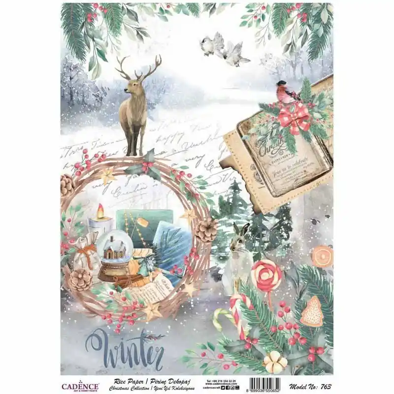 Económico Papel de arroz decorado NAVIDAD PA763 CADENCE, 30 x 41 cm.