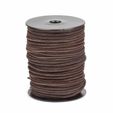 Oferta Limitada Cordón 3 mm redondo de cuero serraje marrón café - Rollo 50 mts