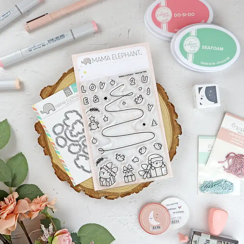 Nueva Colección Set de sellos+troquel Trim the Tree de Mama Elephant