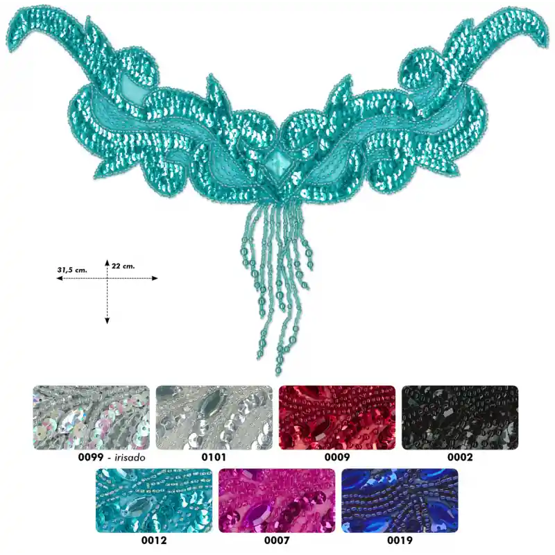 Precio Rebajado Motivo escotes termoadhesivos con lentejuelas 30cm - 0099 Irisado