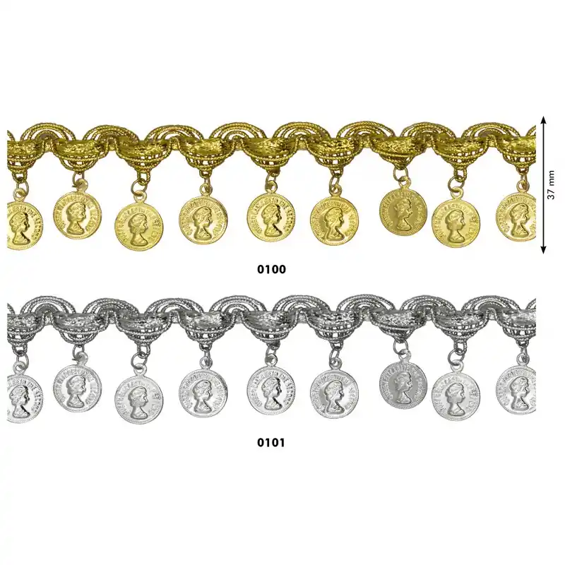 Fleco monedas con pasamanería metalizadas - 0101 Plateado Barato