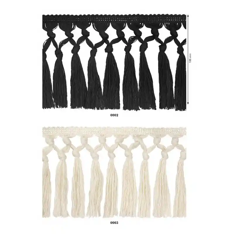 Auténtico Fleco de nudos y borlas algodón - 0002 Negro