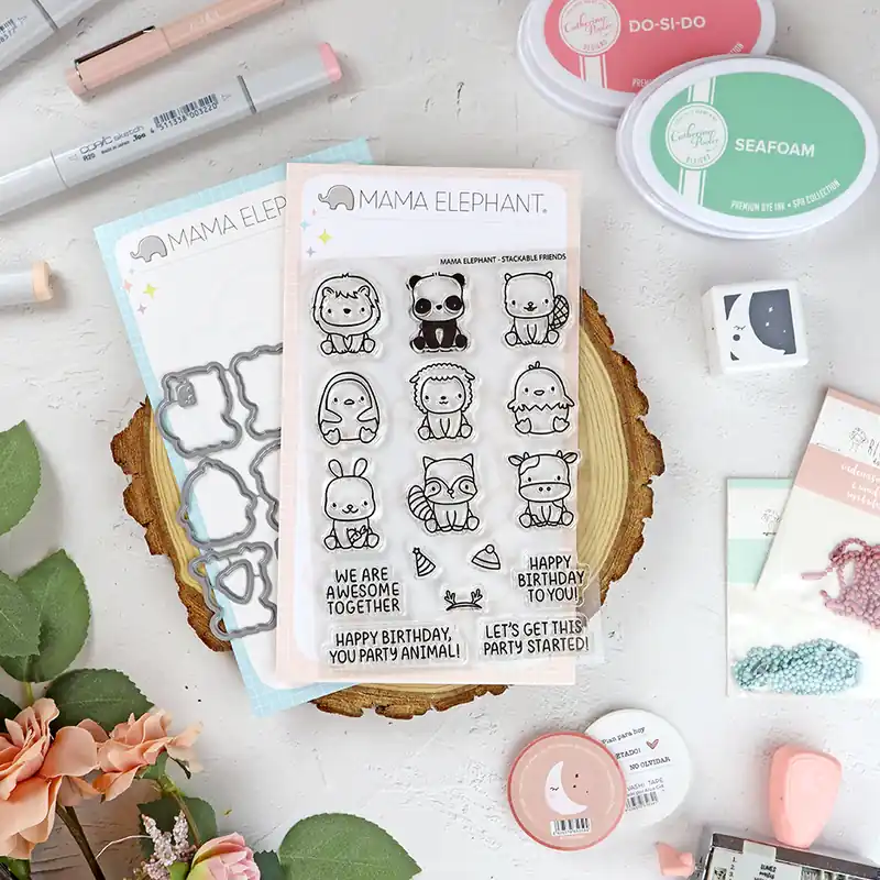 Tendencia Set de sellos+troquel Stackable Friends de Mama Elephant