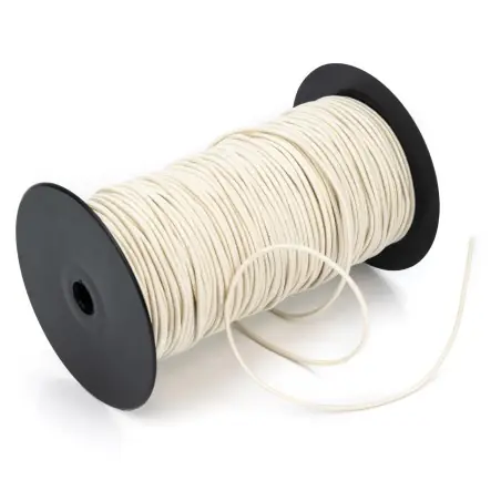 Cordón goma elástica 2.5 mm, redondo, algodón-caucho natural biodegradable color crudo - rollo 150 mts Artesanal