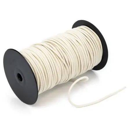 Promoción Cordón goma elástica 3.5 mm, redondo, algodón-caucho natural biodegradable color crudo - rollo 100 mts