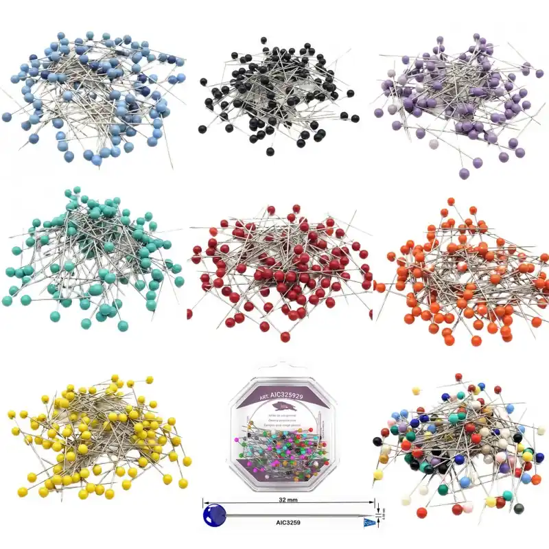 Alfileres Acero Inoxidable Cabeza Plástica Colores Folch 32mm x 0.59mm - Amarillo Hecho A Mano
