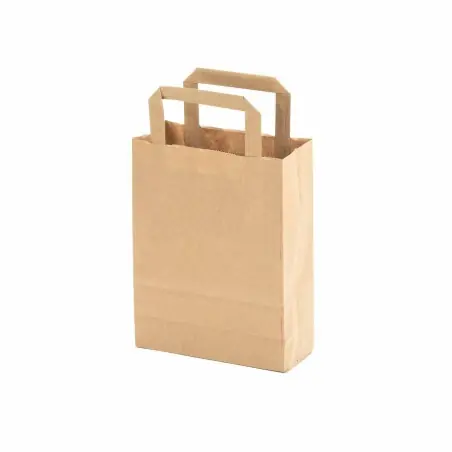 Disponible Ahora Bolsa papel kraft marrón con asa plana 18+8x24 cm, 80 g/m² - Pack 100 uds