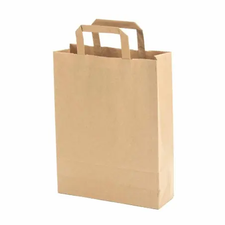 Precio Económico Bolsa papel kraft marrón con asa plana 25+9x34 cm, 80 g/m² - Pack 100 uds