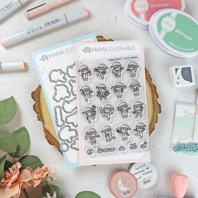 Barato Set de sellos+troquel Little Elf Agenda de Mama Elephant