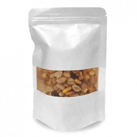 Precio De Fábrica Bolsa autocierre 20x30+10 cm, doypack, papel kraft blanco plastificado, con ventana - 500 uds