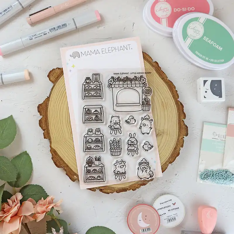 Set de sellos Little Agenda Bakery de Mama Elephant Auténtico
