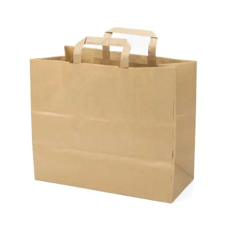 Bolsa papel kraft marrón con asa plana 32+17x28 cm, 80 g/m² - Pack 50 uds Precio Económico