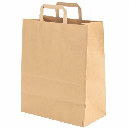 Bolsa papel kraft marrón con asa plana 32+17x40 cm, 100 g/m² - Pack 50 uds Entrega Rápida