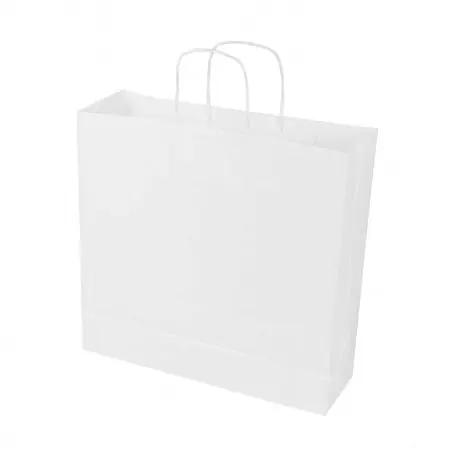 Bolsa papel kraft blanca con asa retorcida 37+12x37 cm, 100 g/m² - Pack 50 uds Disponible Ahora