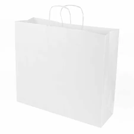 Bolsa papel kraft blanca con asa retorcida 45+14x40 cm, 100 g/m² - Pack 50 uds Mejor Precio
