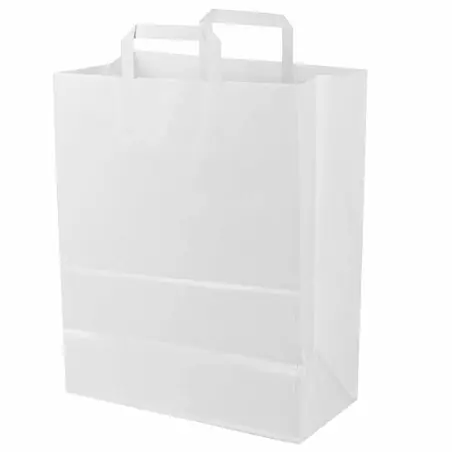 Bolsa papel blanca con asa plana 32+17x40 cm, 100 g/m² - Pack 50 uds Última Oportunidad