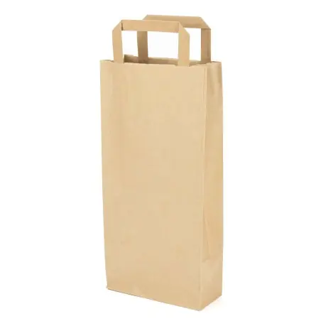 Barato Bolsa papel kraft marrón para botella de vino, asa plana 18+8x39 cm, 100 g/m² - Pack 50 uds