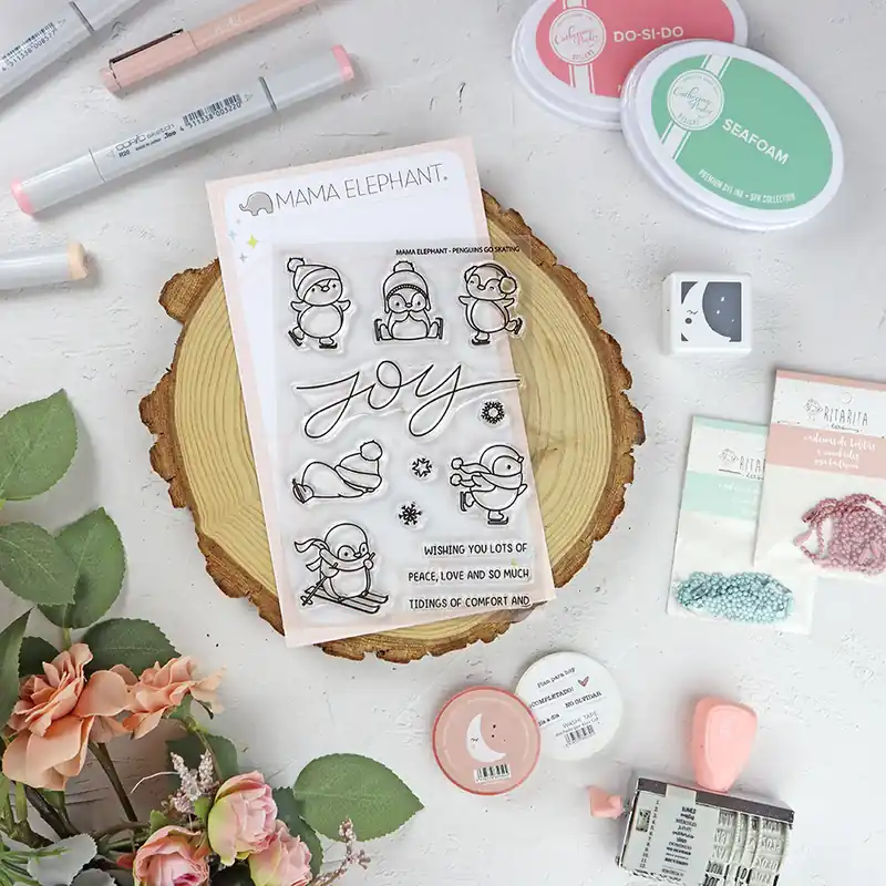 Precio De Fábrica Set de sellos Penguins Go Skating de Mama Elephant