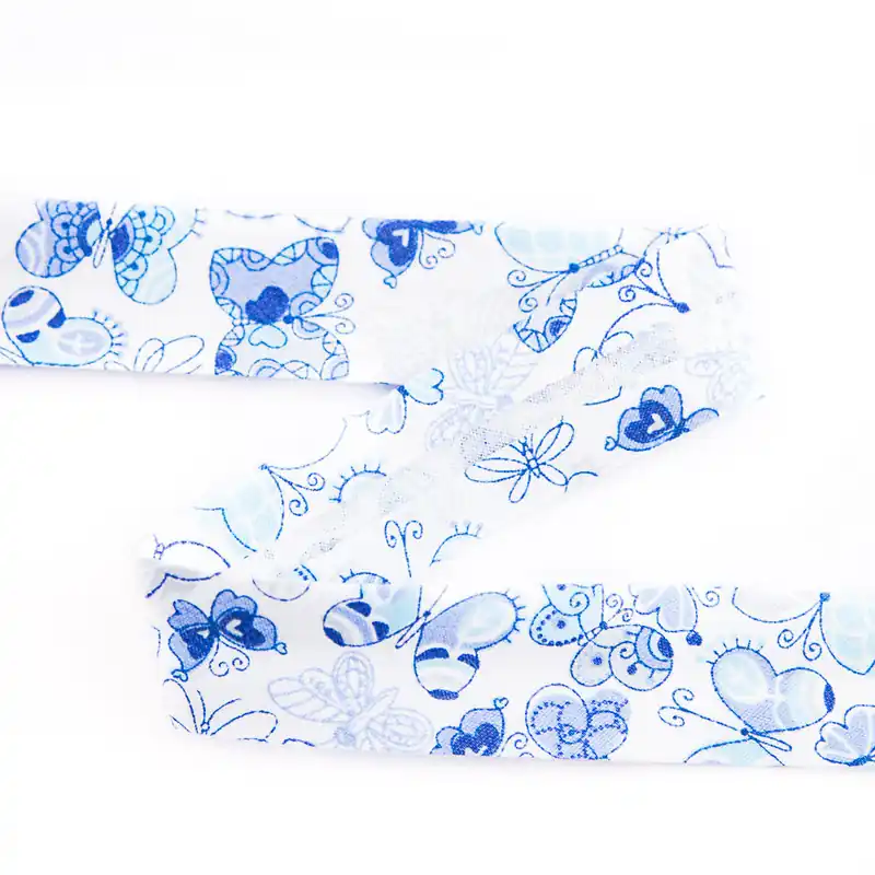 Cinta Bies Mariposas Azul 18 mm Premium
