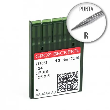 Precio Rebajado Aguja Groz-Beckert 134 120/19 punta R - Pack 10 uds