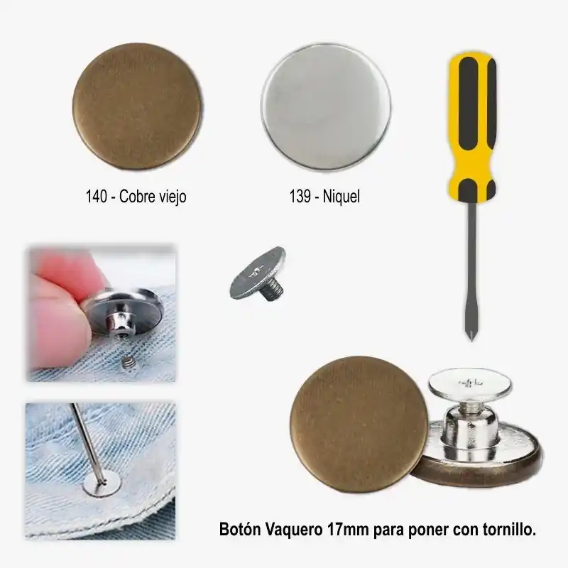 Botón Vaquero Liso para Poner con Tornillo 17mm - Níquel Oferta De Temporada