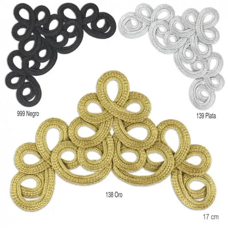 Moderno Aplicación Decorativa Alamar Triangular de Pasamanería Metalizada en Oro, Plata y Negro - Negro