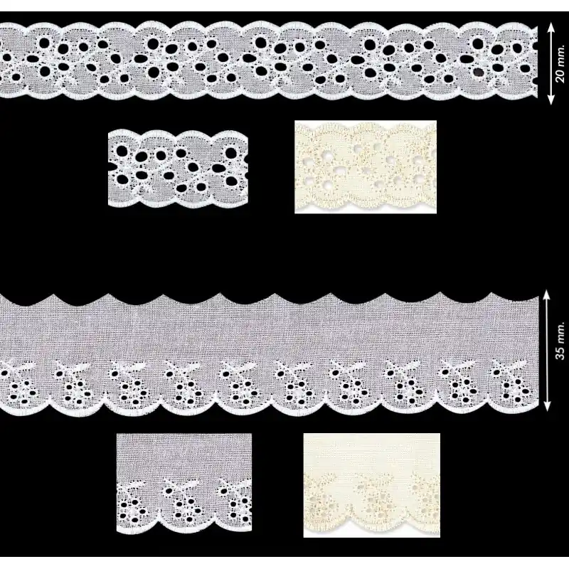 Encaje Bordado de Algodón – Entredós y Remate de 20 mm y 35 mm - 1 - 0001 Blanco Hecho A Mano