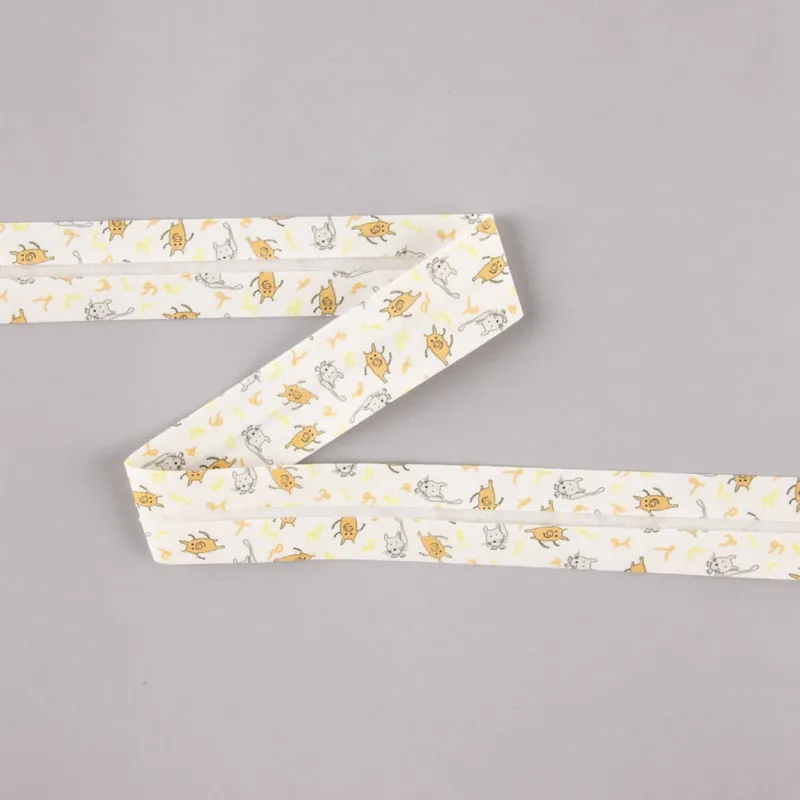 Cinta Bies Cerditos y Gatos Naranja-Gris 18 mm Nueva Colección