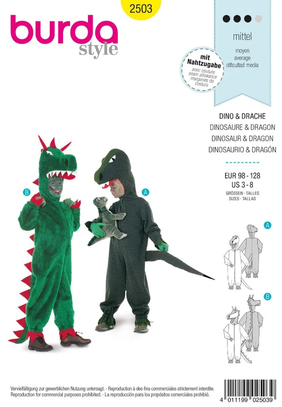 Patrón Burda 2503 Dinosaurio y Dragón Compra Ahora