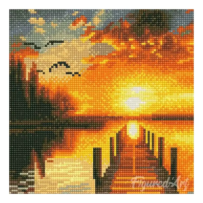 Solo Hoy Kit punto de cruz diamante coucher de soleil sur le lac dore