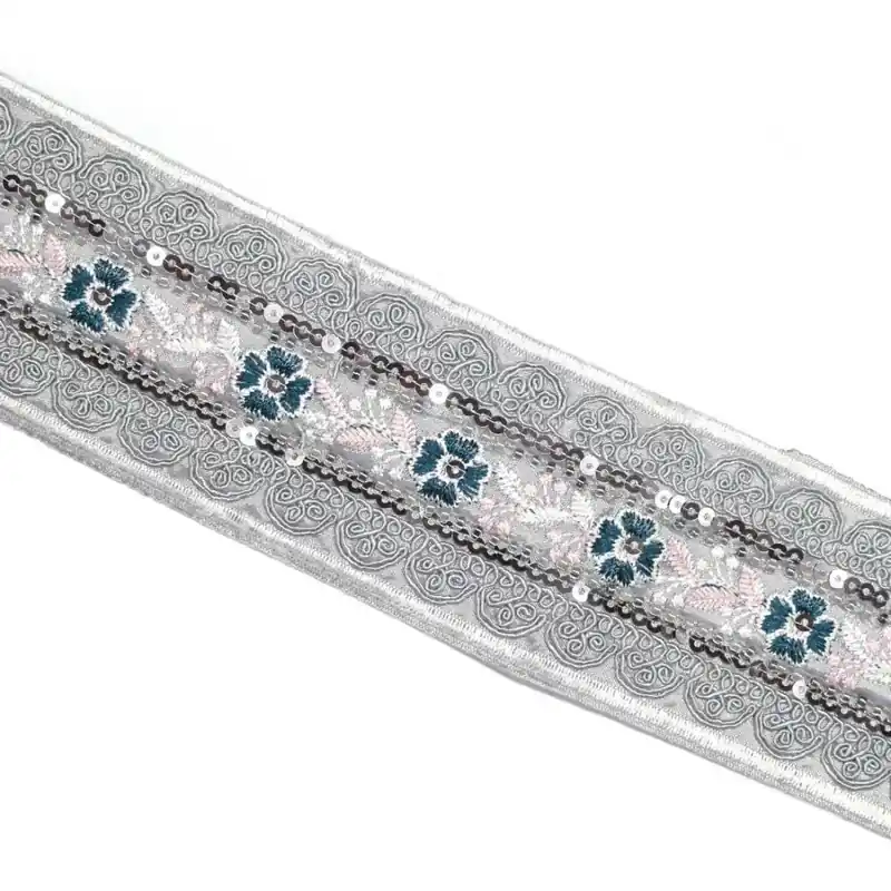 Pasamanería fantasía flores lentejuelas 315 - Gris Precio Rebajado