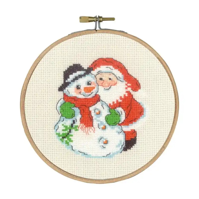 Kit punto cruz muñeco nieve-sta. claus con bastidor de 15cm Stock Limitado