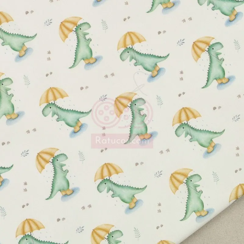 Oferta Limitada POPELIN DINO BAJO LA LLUVIA