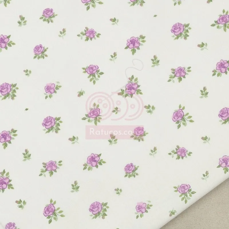 POPELIN FLORES CEDRINA VIOLETA Alta Calidad