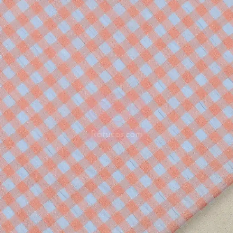 VICHY BICOLOR NARANJA Y AZUL SEERSUKER SERIE KIRA Nuevo Modelo