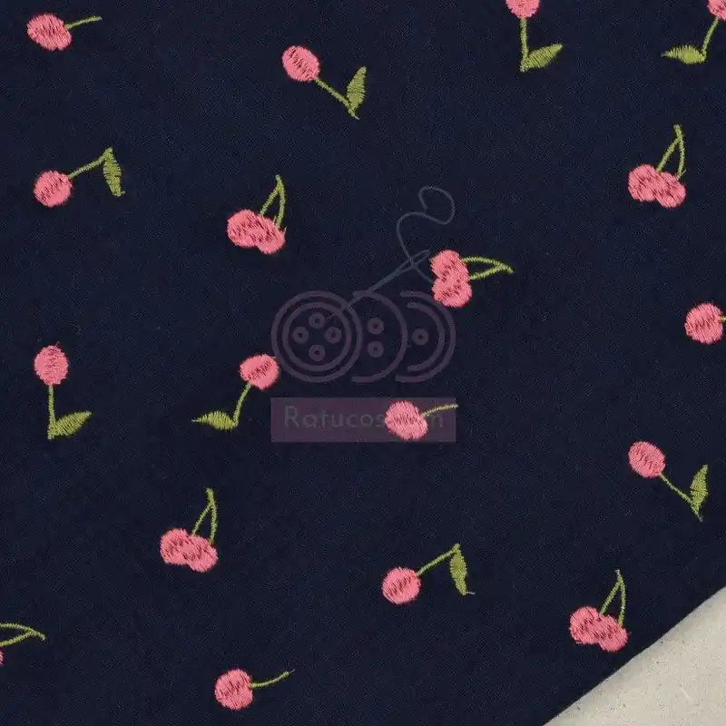 Precio Económico DOBLE GASA BORDADA CEREZAS