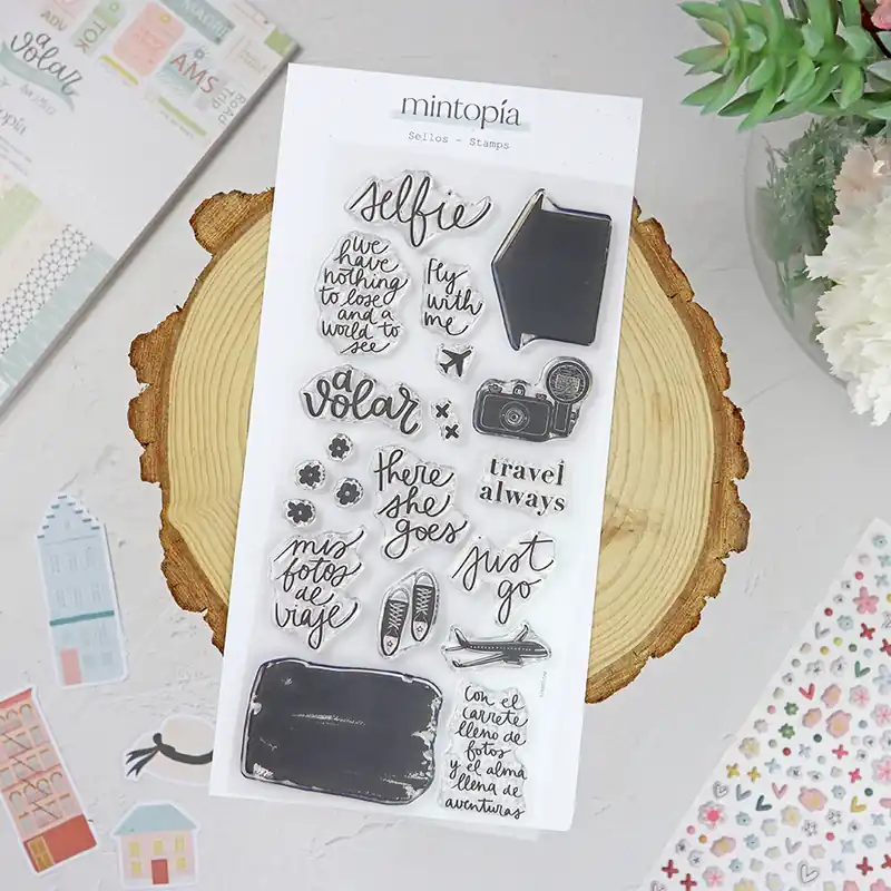Disponible Ahora Set de sellos Fly with me, de Mintopía