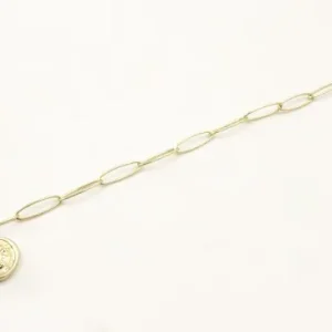 Última Oportunidad Pulsera con cadena de eslabón ovalado en acero inoxidable, colgante de brújula y perla natural. Largo 17cm.