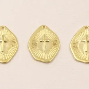 Chapa Irregular Cruz 20-15mm Baño Oro 3micras 18k Directo De Fábrica