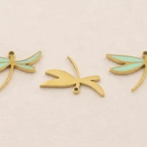 Stock Limitado Cuenta Libélula 17-11mm Acero Turquesa y Oro