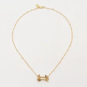 Últimas Unidades Collar cadena chapitas dorado mate con listones y semipreciosas colores colgando. Largo 45cm.