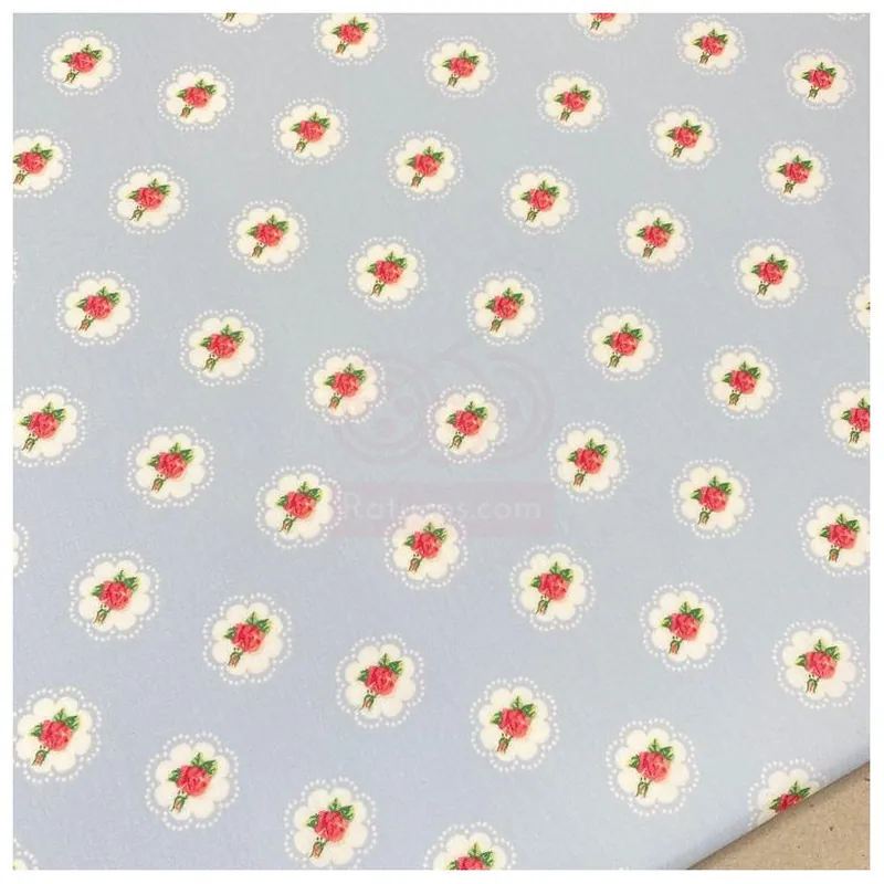 Stock Limitado POPELIN MINI ROSAS AZUL