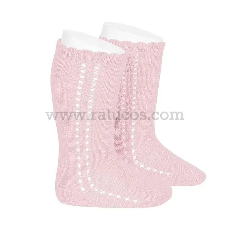 CALCETIN ALTO ROSA PERLE CALADO LATERAL Rebajas