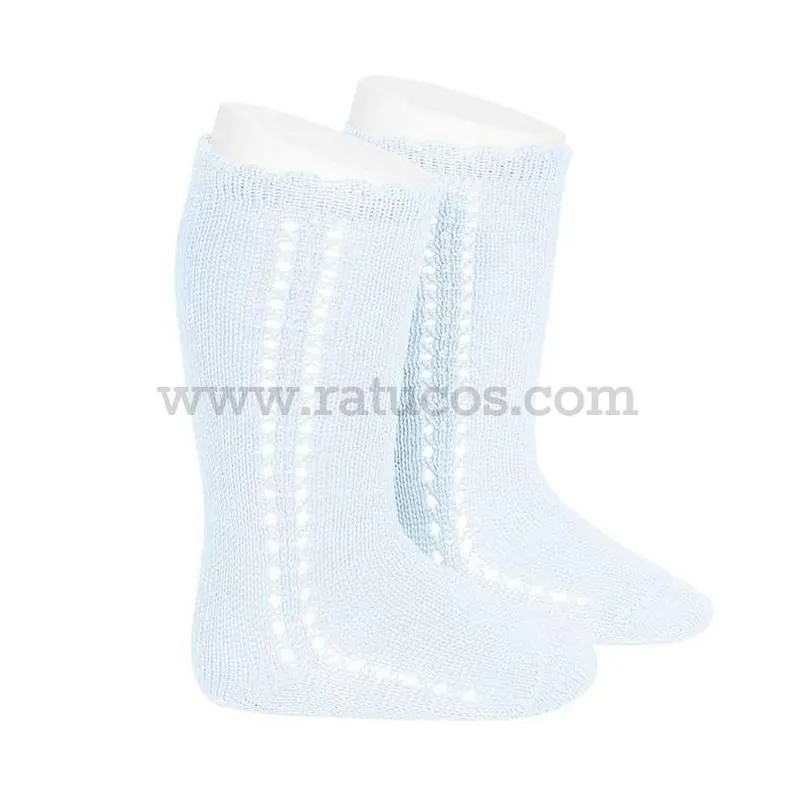 CALCETIN ALTO AZUL BEBE PERLE CALADO LATERAL Precio Bajo