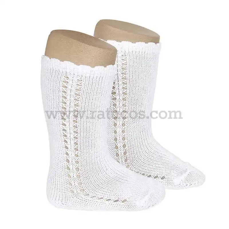 Más Vendido CALCETIN ALTO BLANCO PERLE CALADO LATERAL