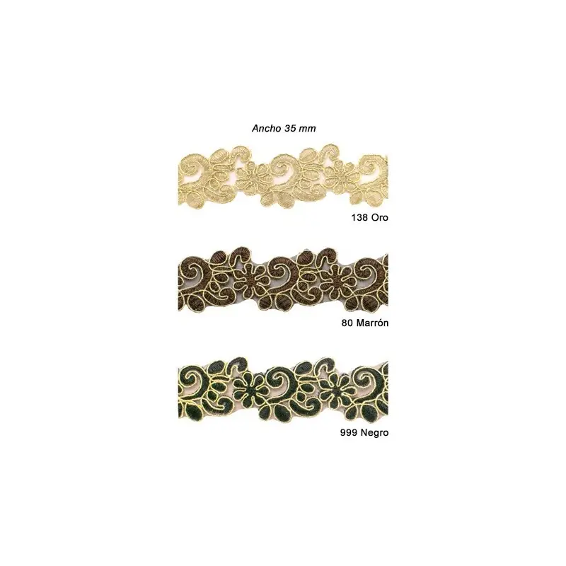 GALON BORDADO METALIZADO 3747 (Metros) 35mm Máxima Calidad