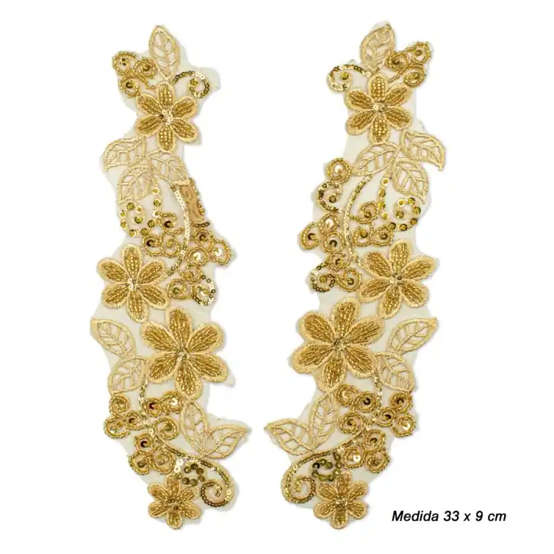 Aplicación bordada dorada rocalla (Pares) Original