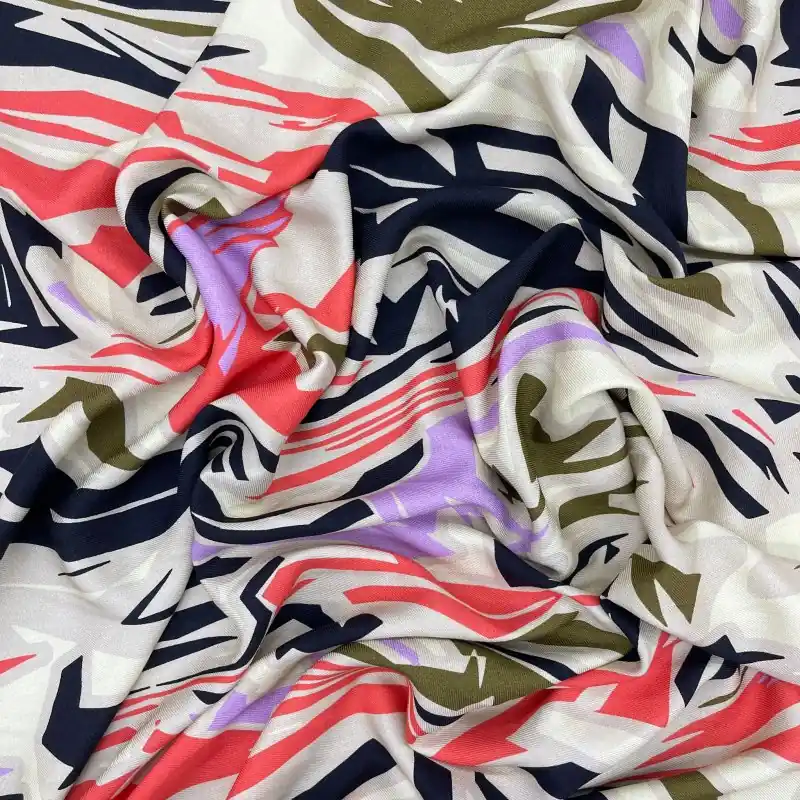 Artesanal Viscosa Estampada Abstracta Multicolor – Tejido Fluido y Suave