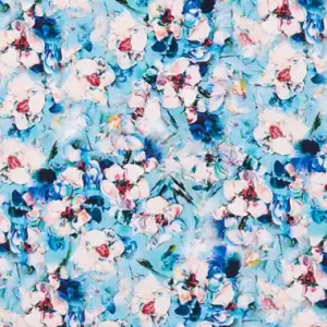 TROZO VISCOSA FLOR BLANCA FONDO AZUL 90cm Directo De Fábrica